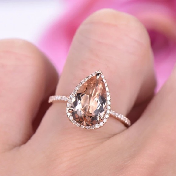 New 925 Rose Gold Water Drop Zircon Ring - Picture 2 of 7